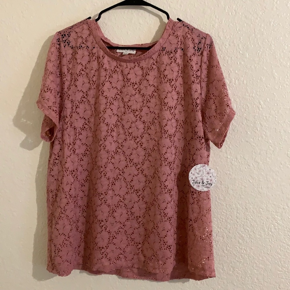 Jolie & joy shirt 3x lace sheer pink short sleeve pull over new with tags.